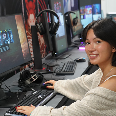 A female student using our computer science lab